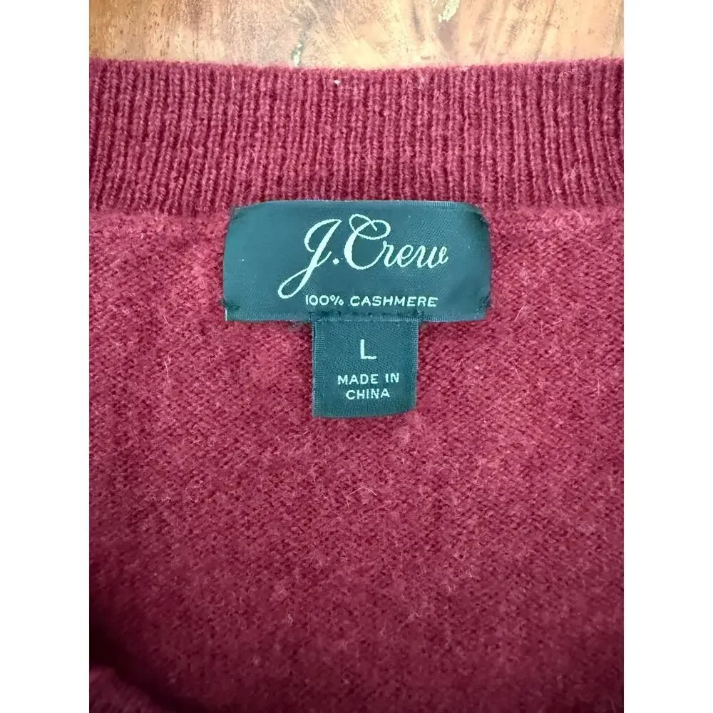 J. Crew Red 100% Cashmere Long Sleeve Crewneck Top Size Large